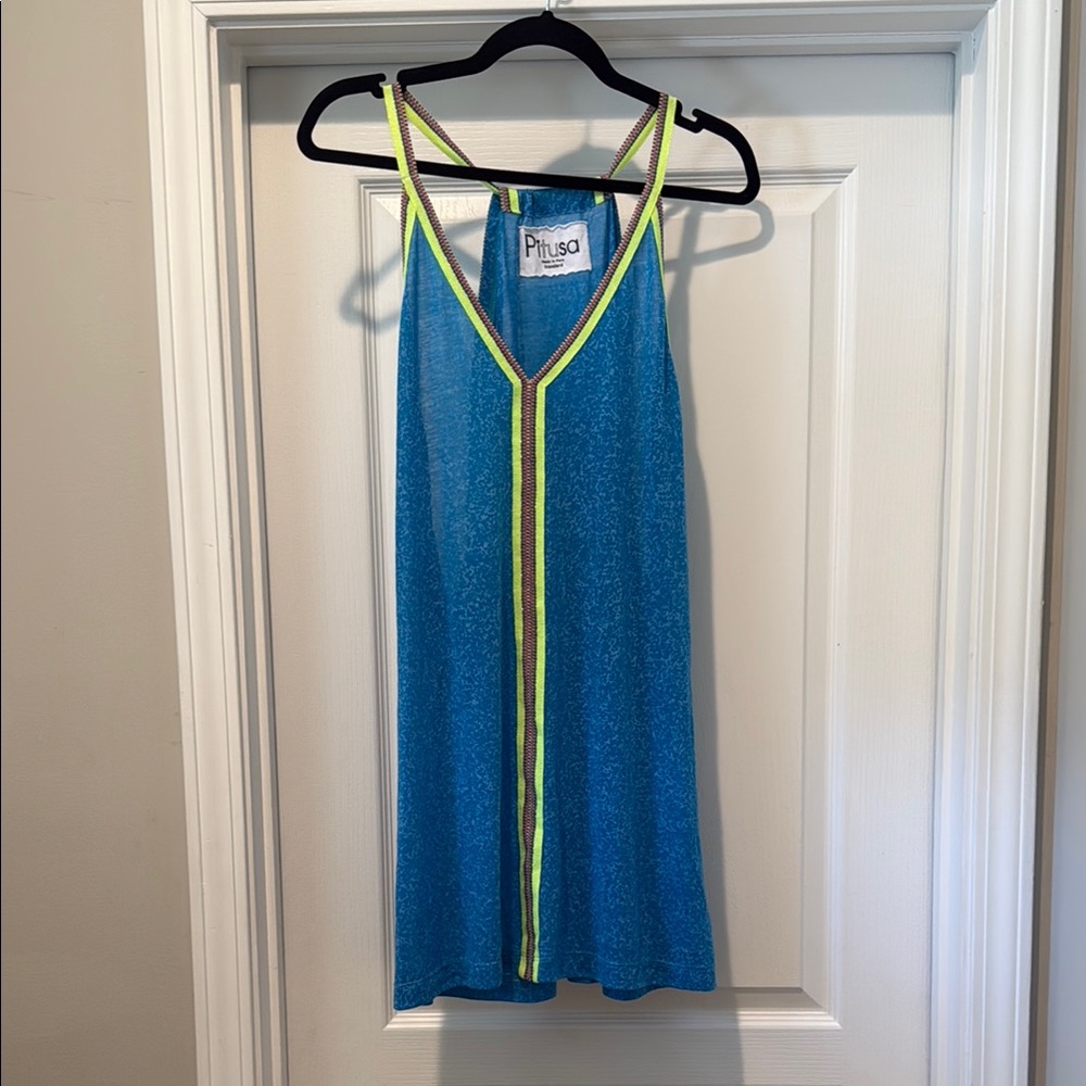 Pitusa Vibrant Blue Dress with Neon Yellow Trim